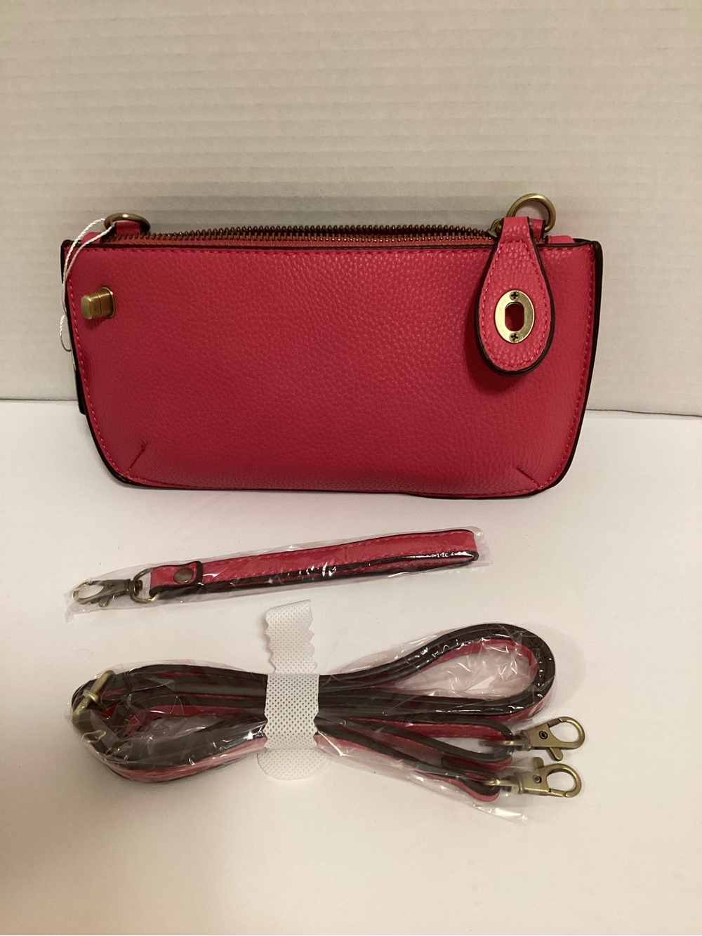 Joy Susan Hot Pink Pebbled Vegan Leather Wristlet/Crossbody Clutch - Picture 8 of 11